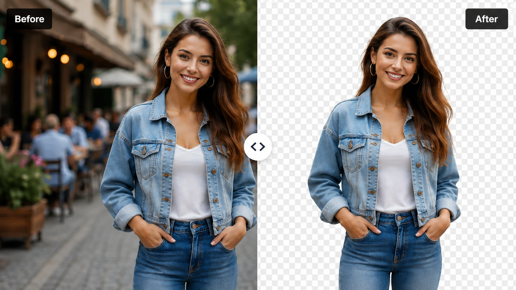 Remove background from photo using AI before and after example