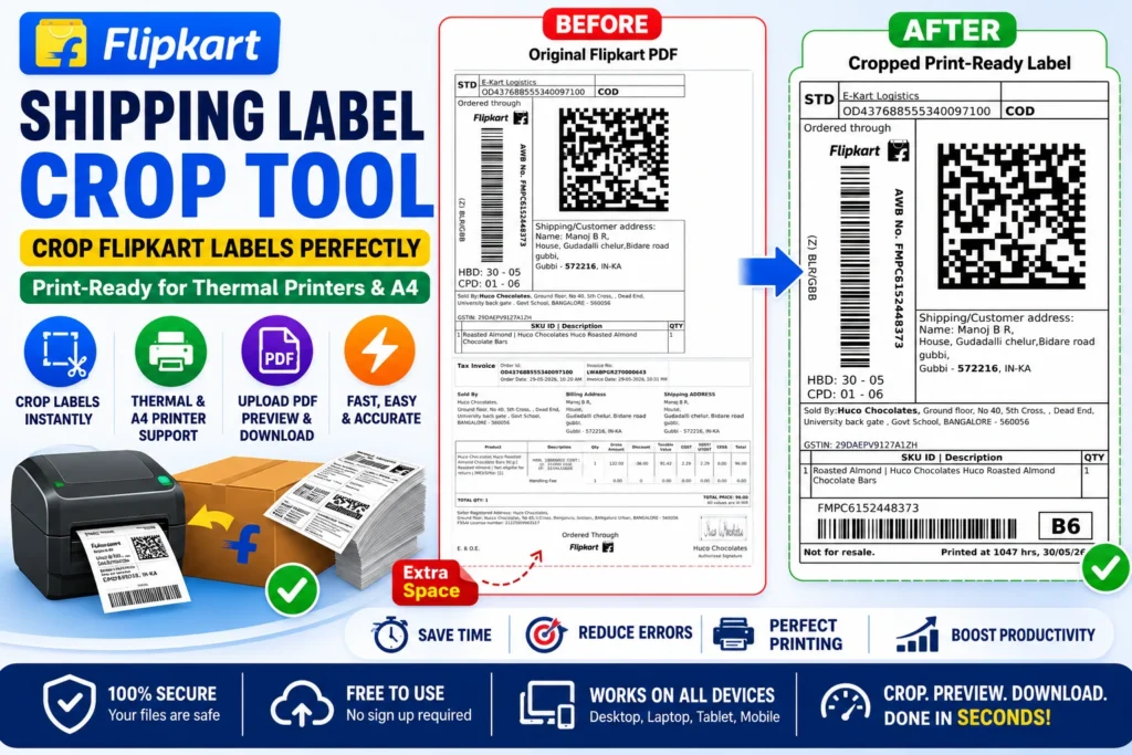 Flipkart shipping label crop tool for thermal printer and A4 label printing guide for ecommerce sellers