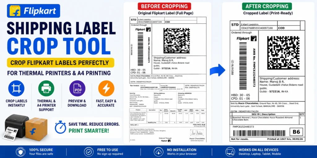 Flipkart shipping label crop tool for thermal printer and A4 label printing guide for ecommerce sellers